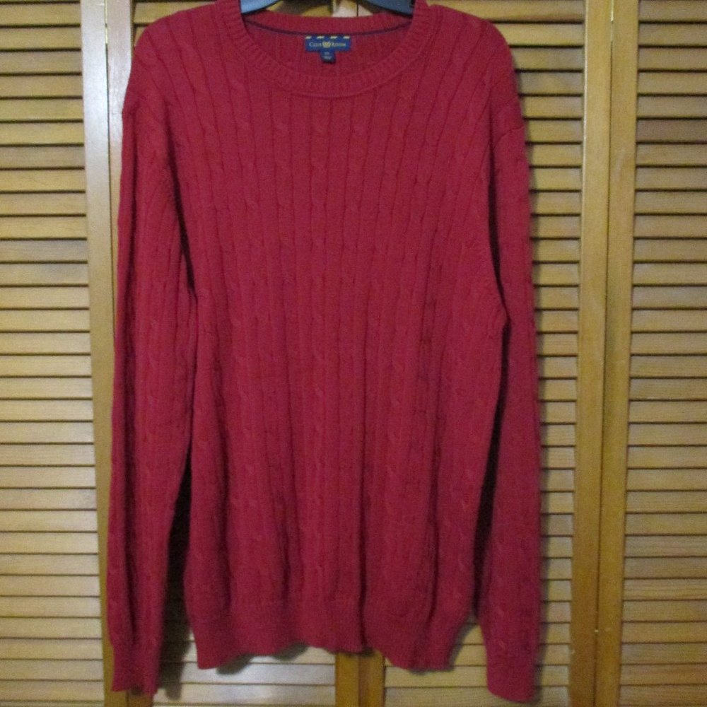 Club Room Men's sweater, deep red cable knit soft stretchy cotton like new sz XL